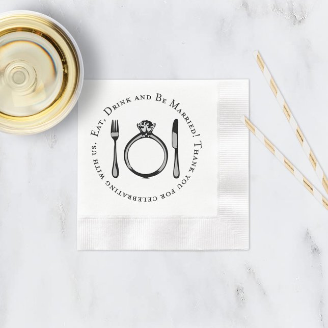 Vintage Place Setting Ring Eat Drink Wedding Napkin (Creator Uploaded)