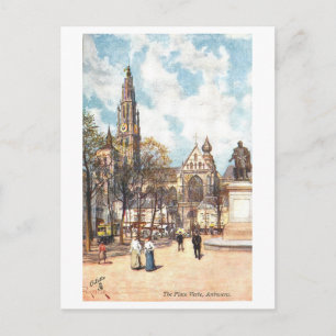 Vintage Place Verte, Antwerp, Belgium Postcard