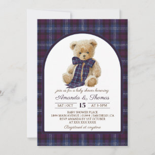 Vintage Plaid Bear Baby Shower Invitation
