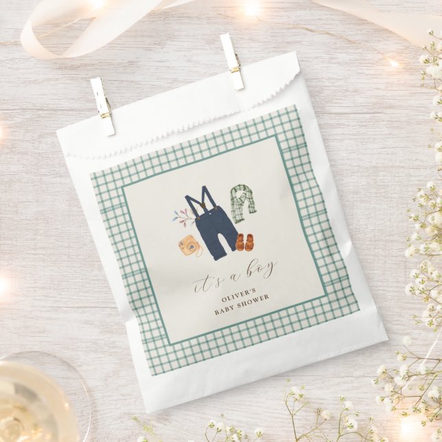 Vintage Plaid Boy Clothes Baby Shower Favour Bags (Clipped)