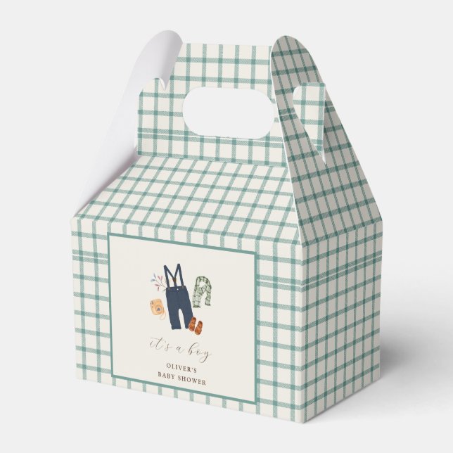 Vintage Plaid Boy Clothes Baby Shower Favour Box (Front Side)
