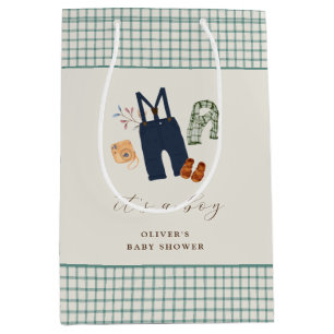 Vintage Plaid Boy Clothes Baby Shower Medium Gift Bag