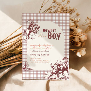 Vintage Plaid Gingham Western Cowboy Baby Shower Invitation