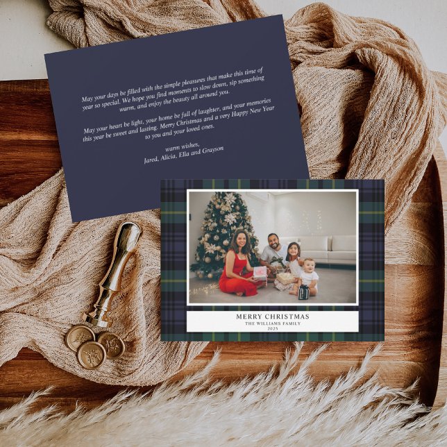 Vintage Plaid Navy Photo Christmas Holiday Card (Creator Uploaded)