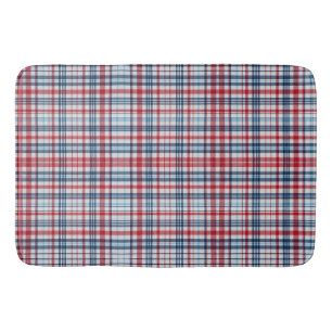 Vintage, plaid red white blue pattern bath mat