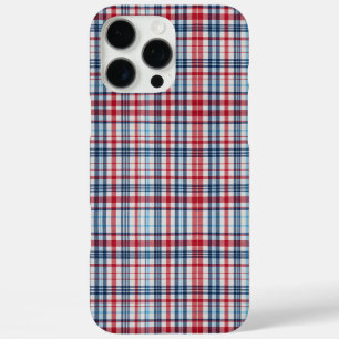 Vintage, plaid red white blue pattern iPhone 16 pro max case