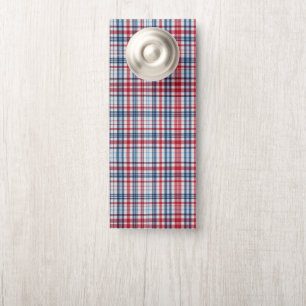 Vintage, plaid red white blue pattern door hanger
