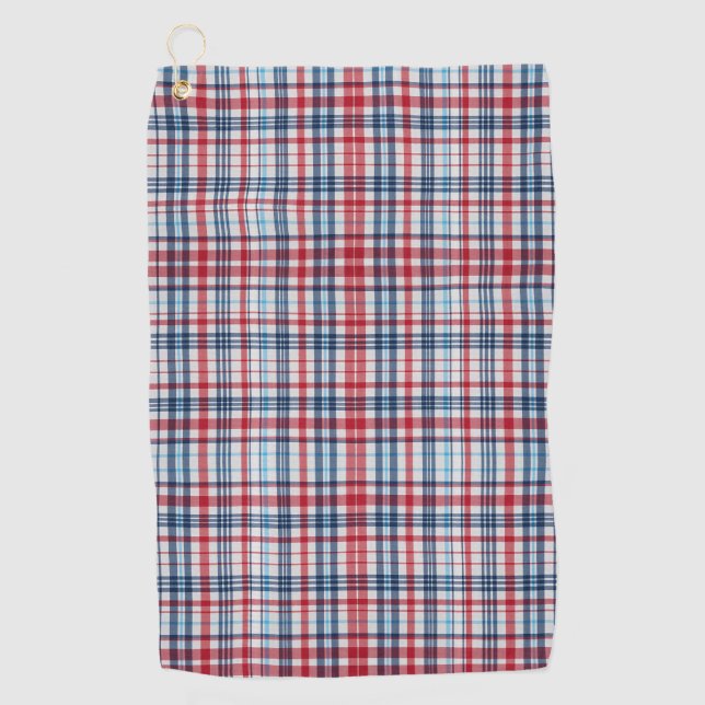 Vintage, plaid red white blue pattern  golf towel (Front)