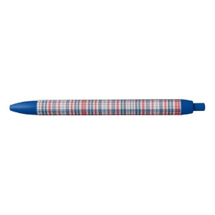 Vintage, plaid red white blue pattern ink pen