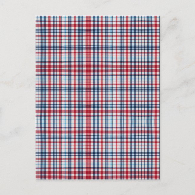 Vintage, plaid red white blue pattern  invitation postcard (Front)