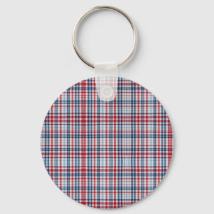 Vintage, plaid red white blue pattern key ring