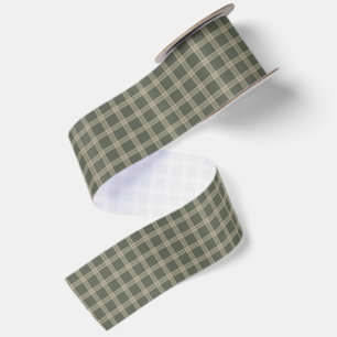 Vintage plaid retro green neutral checked holiday satin ribbon