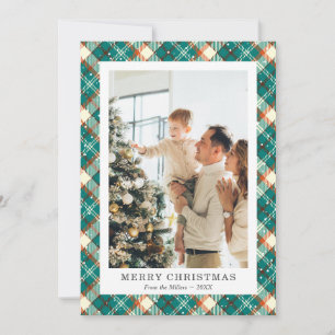 Vintage Plaid Snow Photo Merry Christmas Cards