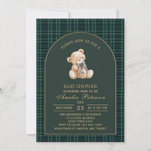Vintage plaid teddy bear Polo Luxury baby shower I Invitation