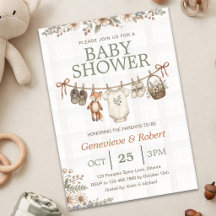 Vintage Plaid Woodland Fox Clothesline Baby Shower