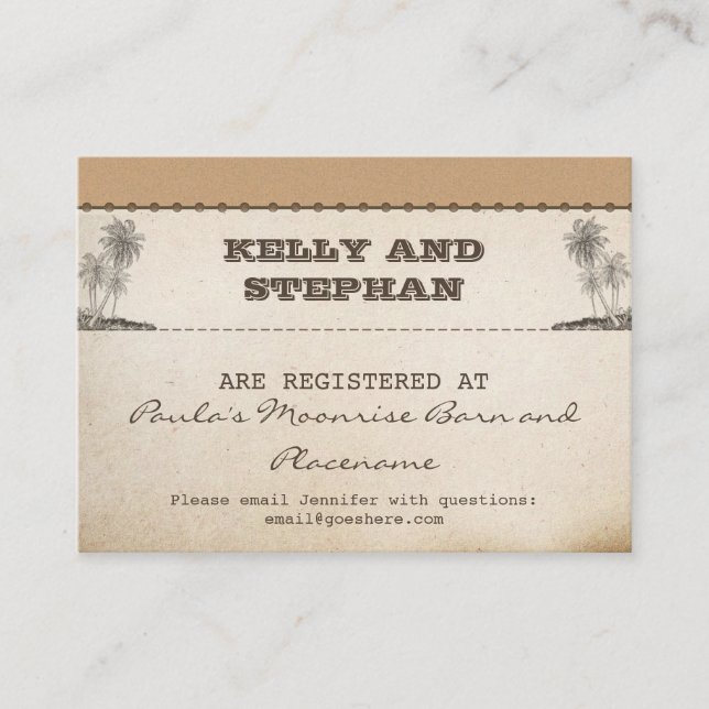 vintage plams wedding registry tickets enclosure card (Front)