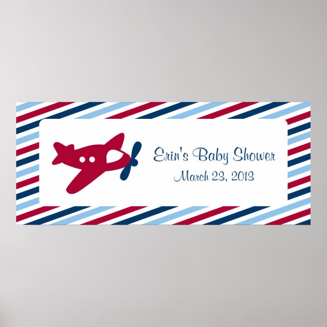 Vintage Plane Airmail Baby Shower Banner Poster (Front)