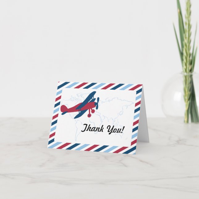 Vintage Plane Airmail Thank you Card (Front)