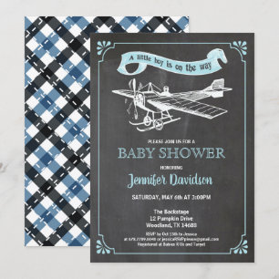 Vintage plane baby boy shower inviation invitation