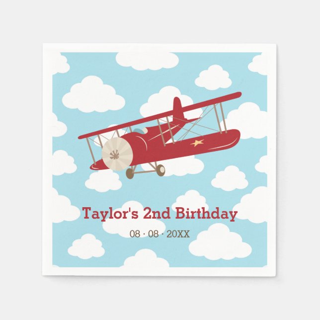Vintage Plane Birthday / Baby Shower Cloud Napkin (Front)