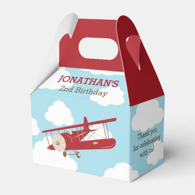 Vintage Plane Favour Boxes (Red) (Front Side)