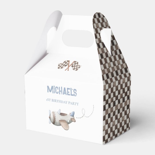 Vintage Plane Top One Birthday Favour Box (Front Side)