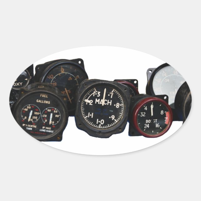 Vintage plane WWII flying dials displays Oval Sticker (Front)