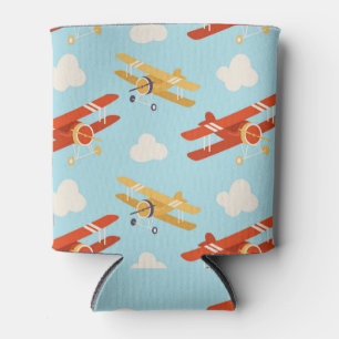 Vintage Planes Clouds Background Pattern Can Cooler