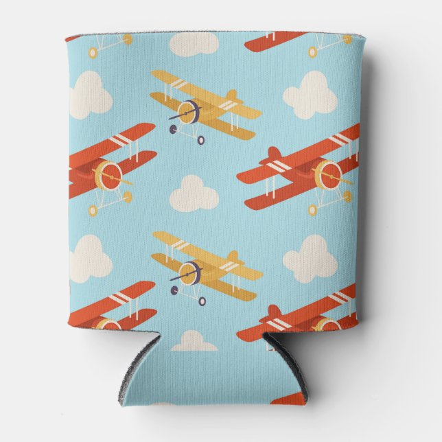 Vintage Planes Clouds Background Pattern Can Cooler (Front)