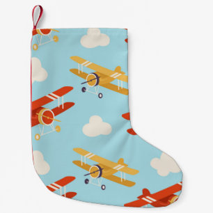 Vintage Planes Clouds Background Pattern Small Christmas Stocking