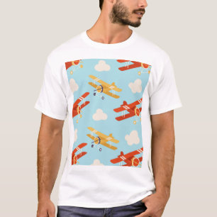 Vintage Planes Clouds Background Pattern T-Shirt