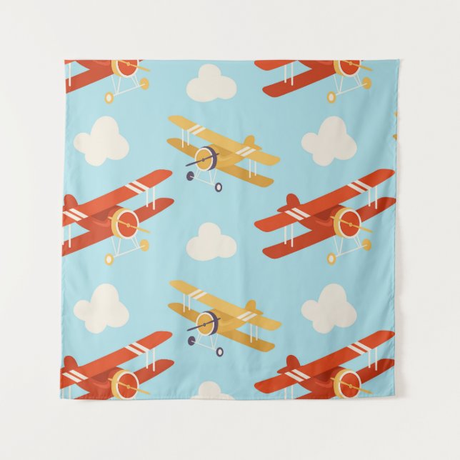 Vintage Planes Clouds Background Pattern Tapestry (Front)