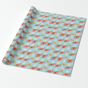 Vintage Planes Clouds Background Pattern Wrapping Paper