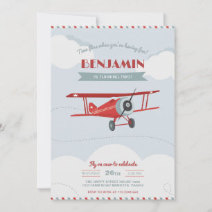 Vintage Planes Invitation for Birthday Party Retro