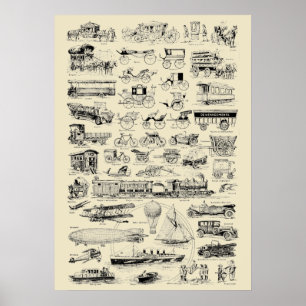 Vintage Planes Trains & Automobiles Poster