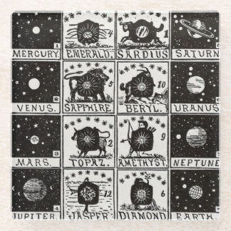 Vintage Planetary Occu Gem Astrology Chart Coaster