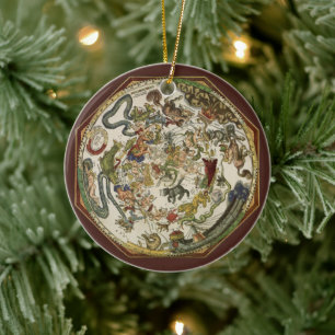Vintage Planisphere Celestial Map by Peter Apian Ceramic Tree Decoration