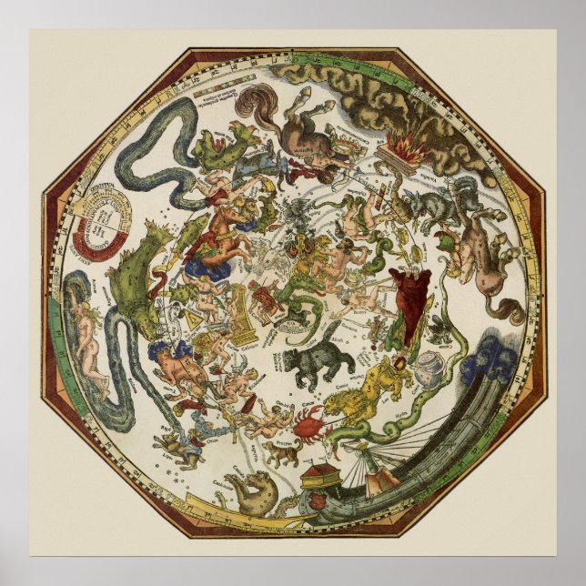 Vintage Planisphere Celestial Map by Peter Apian Poster (Front)