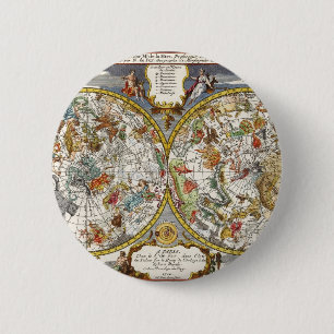 Vintage Planisphere Star Map by Nicholas de Fer 6 Cm Round Badge