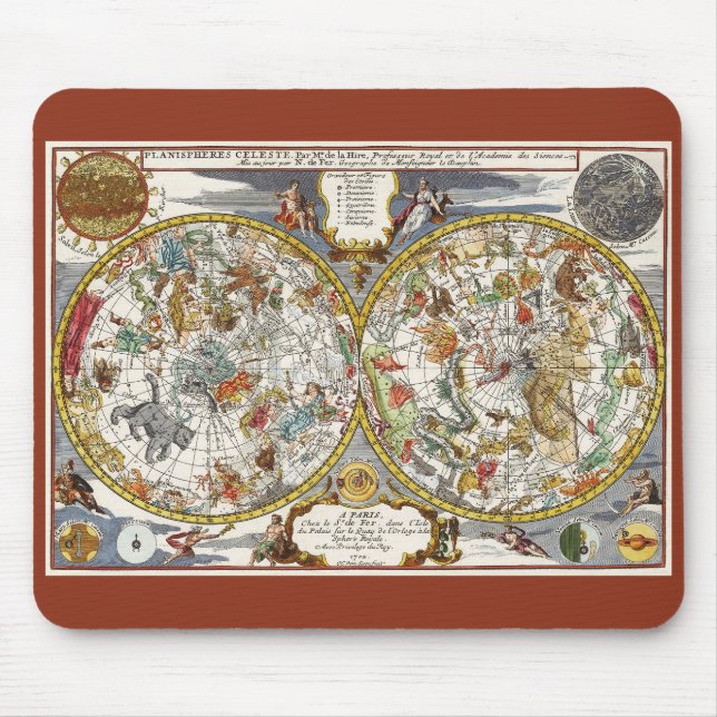 Vintage Planisphere Star Map by Nicholas de Fer Mouse Mat (Front)