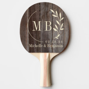 Vintage Planks Leaf Wedding Monogram Ping Pong Paddle