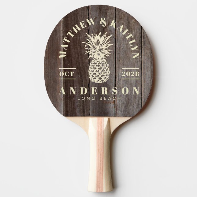Vintage Planks Tropical Pineapple Wedding Ping Pong Paddle (Back)