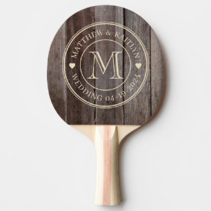 Vintage Planks Wedding Monogram Heart Ping Pong Paddle