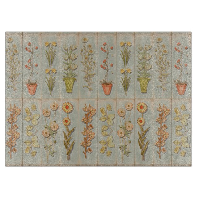 Vintage Plant Illustrations Rustic Cutting Board (Front)