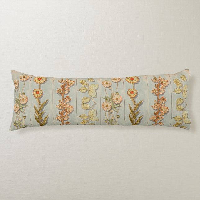 Vintage Plant Illustrations Wood Panels Body Cushion (Front)