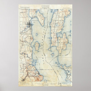 Vintage Plattsburgh New York Topographical Map Poster