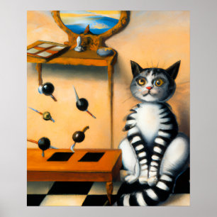 VINTAGE PLAYFUL CAT ART Whimsical CAT LOVER Poster