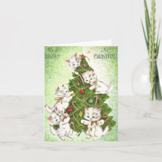 Vintage Playful Christmas Kittens Card