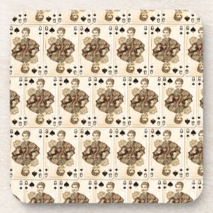 Vintage Playing Cards Collage Queen Spades Coaster