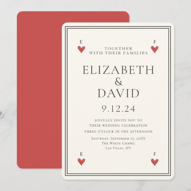 Vintage playing cards hearts Simple Wedding (Front/Back)